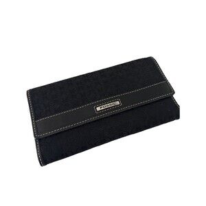 EUC Fossil Black Signature Fabric Logo Leather Monogram Long Wallet